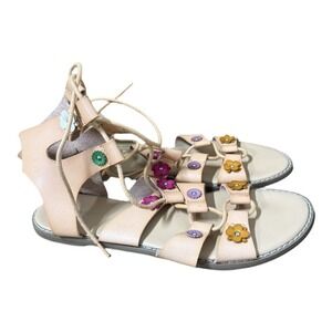 Old Navy Daisy Floral Brown Gladiator Sandals Tie Ankle Size 9 Boho Twee